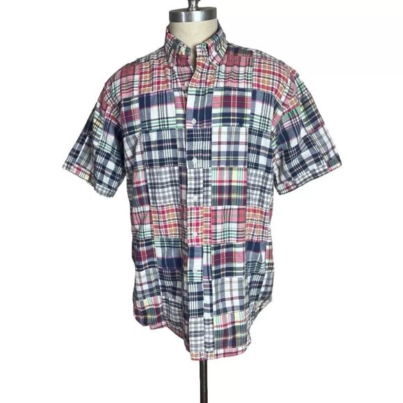 Vintage Ralph Lauren Blake Shirt Madras Plaid Men's L Button Front Short Sleeve - Picture 1 of 6